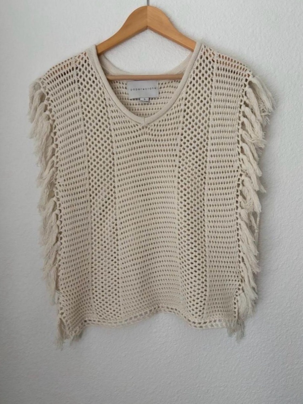 Paper Crane Boho Fringe Crocket Knit Pullover